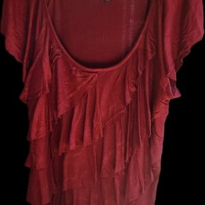 AB Studio Burgundy Flutter Sleeve Ruffled Blouse Medium